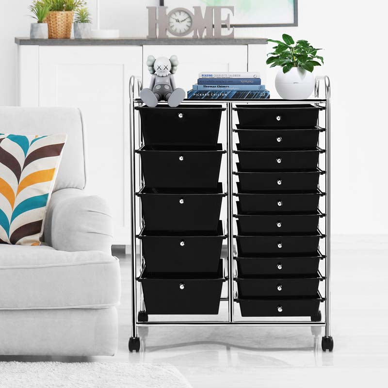 15-Drawer Storage Drawer Cart Tools Scrapbook Paper Organizer Cart Office School Utility Cart Rolling Storage Cart with Wheels