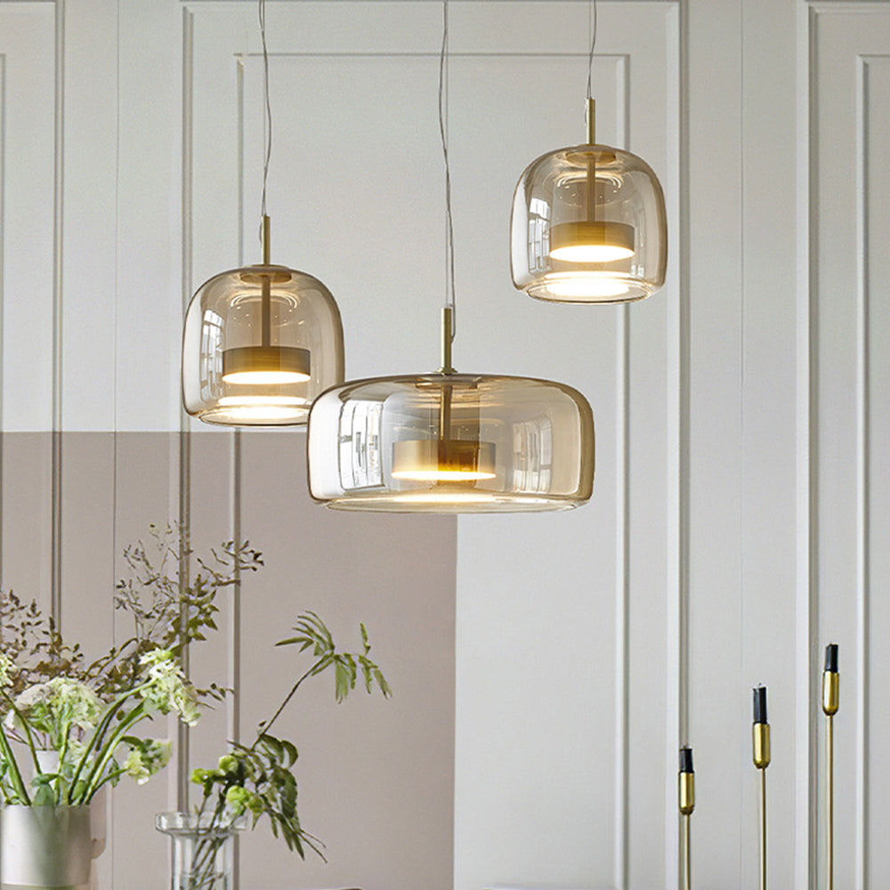 LED Pendant Lamps Golden Amber Metal Glass Bedroom
