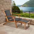 Acacia Wood Rattan Folding Outdoor Chaise Lounge Chair with Retractable Footrest, Pool Lounge Chair Patio Sun Lounger