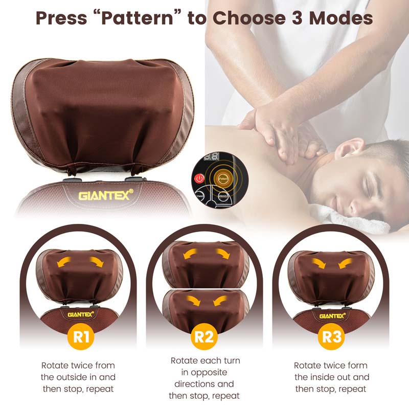Neck & Back Massager Chair Pad with Adjustable Pillow & 3 Speeds, Rolling Shiatsu Massage Seat Cushion for Car Office Home