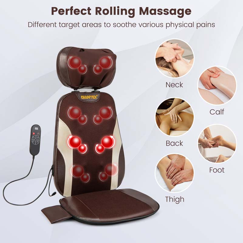Neck & Back Massager Chair Pad with Adjustable Pillow & 3 Speeds, Rolling Shiatsu Massage Seat Cushion for Car Office Home