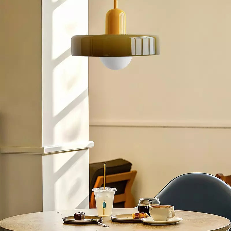 Bauhaus Pendant Light | Colored Glass, Adjustable Height & Ideal for Dining Rooms and Modern Interiors