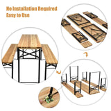 3 Pcs Folding Picnic Table Bench Set, 70" Portable Beer Table with Seating Set, Wooden Top Outdoor Dining Table Set