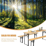 3 Pcs Folding Picnic Table Bench Set, 70" Portable Beer Table with Seating Set, Wooden Top Outdoor Dining Table Set