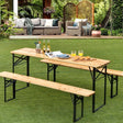 3 Pcs Folding Picnic Table Bench Set, 70" Portable Beer Table with Seating Set, Wooden Top Outdoor Dining Table Set