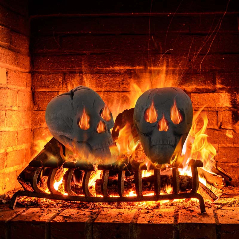Halloween Fire Pit Skull Ceramic, Fireproof Human Skull Fire Pit Stones, Reusable Fire Pit Skull Shaped Halloween Decoration
