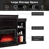 70" Mantel Fireplace TV Stand with 28.5" 750W/1500W Electric Fireplace Insert, Modern Media Fireplace Cabinet Built-in 6 Storage Shelves