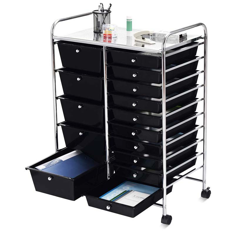 15-Drawer Storage Drawer Cart Tools Scrapbook Paper Organizer Cart Office School Utility Cart Rolling Storage Cart with Wheels