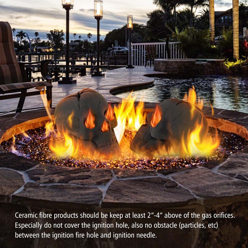 Halloween Fire Pit Skull Ceramic, Fireproof Human Skull Fire Pit Stones, Reusable Fire Pit Skull Shaped Halloween Decoration