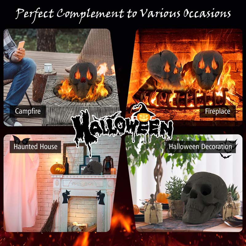 Halloween Fire Pit Skull Ceramic, Fireproof Human Skull Fire Pit Stones, Reusable Fire Pit Skull Shaped Halloween Decoration
