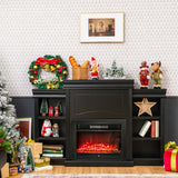 70" Mantel Fireplace TV Stand with 28.5" 750W/1500W Electric Fireplace Insert, Modern Media Fireplace Cabinet Built-in 6 Storage Shelves