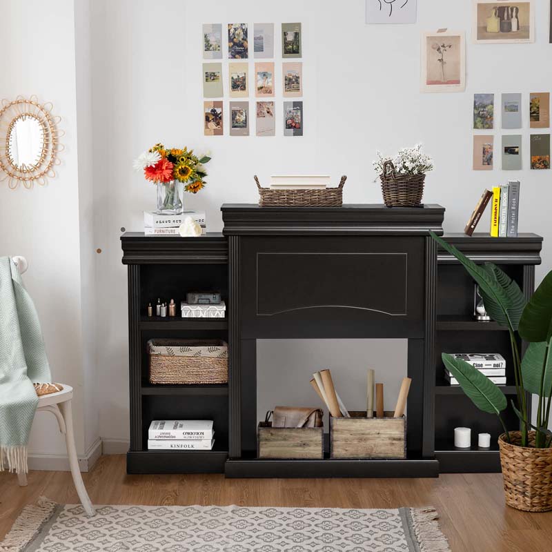 70" Mantel Fireplace TV Stand with 28.5" 750W/1500W Electric Fireplace Insert, Modern Media Fireplace Cabinet Built-in 6 Storage Shelves