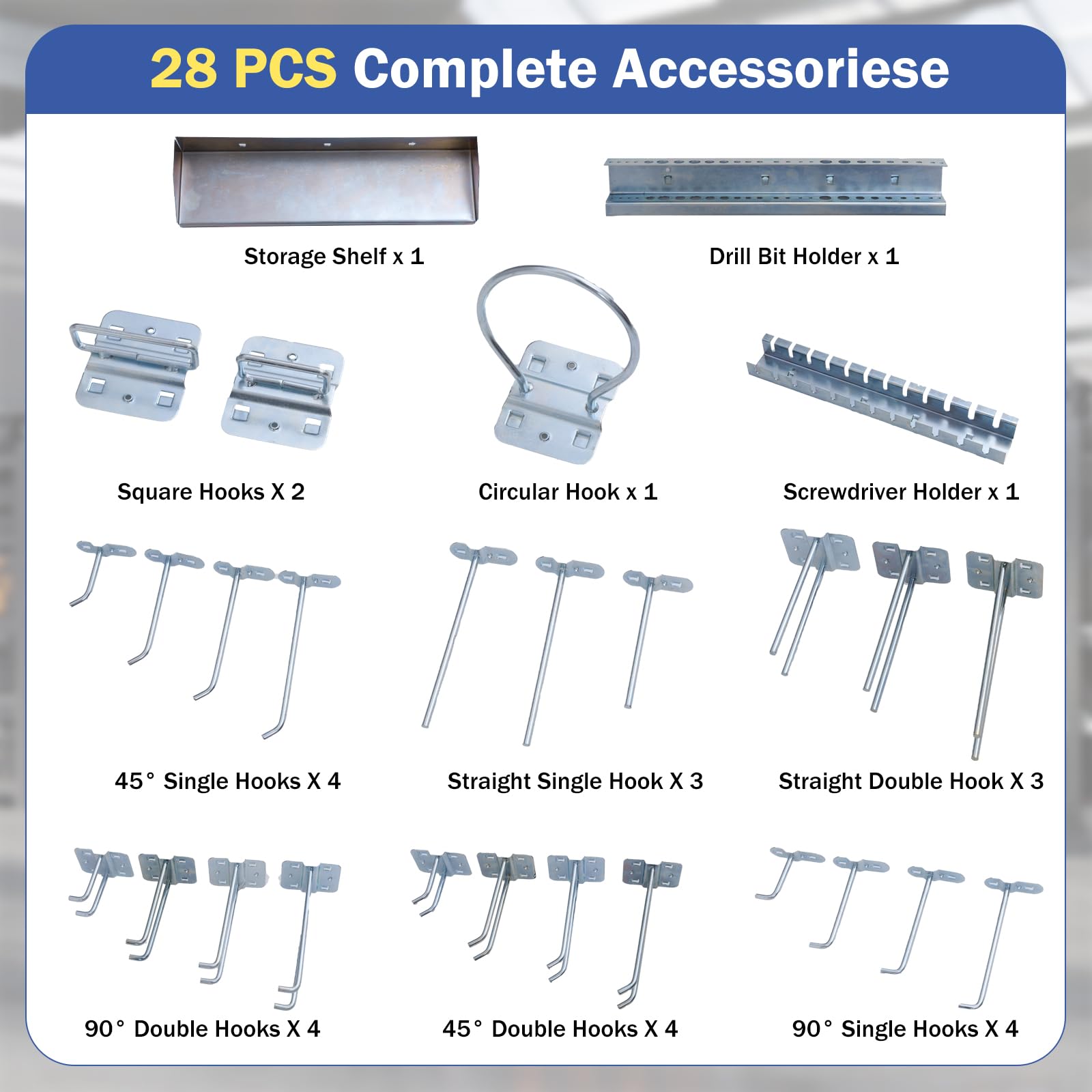 3 Pcs Metal Pegboard Panels w/25 Hooks, Storage Platform & Square Hole, Heavy Duty Pegboard Wall Organizer, Peg Board for Workshop Tool Storage