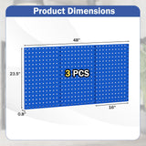 3 Pcs Metal Pegboard Panels w/25 Hooks, Storage Platform & Square Hole, Heavy Duty Pegboard Wall Organizer, Peg Board for Workshop Tool Storage
