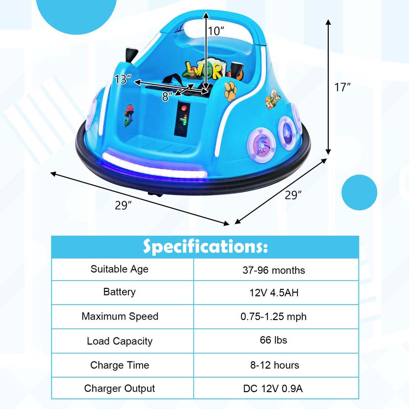 Electric Toddler Bumper Car with Remote Control, Flashing LED Light & Music, 12V Battery Powered Baby Ride on Bumper Toy Car