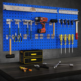 3 Pcs Metal Pegboard Panels w/25 Hooks, Storage Platform & Square Hole, Heavy Duty Pegboard Wall Organizer, Peg Board for Workshop Tool Storage