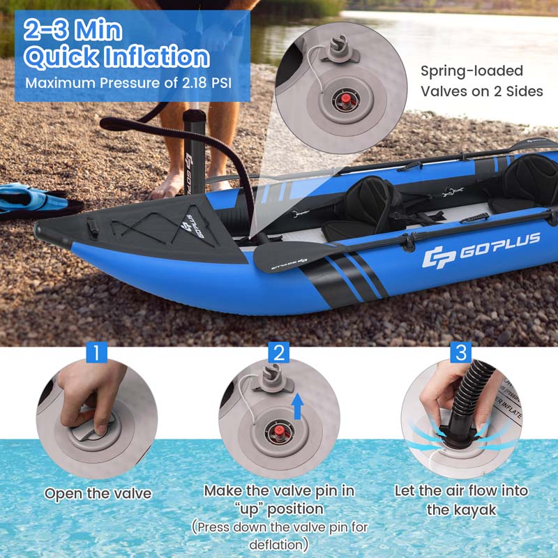 2-Person Inflatable Kayak Set with 2 Aluminium Oars & Repair Kit, 12.5Ft 507lbs Portable Fishing Touring Kayaks for Adults