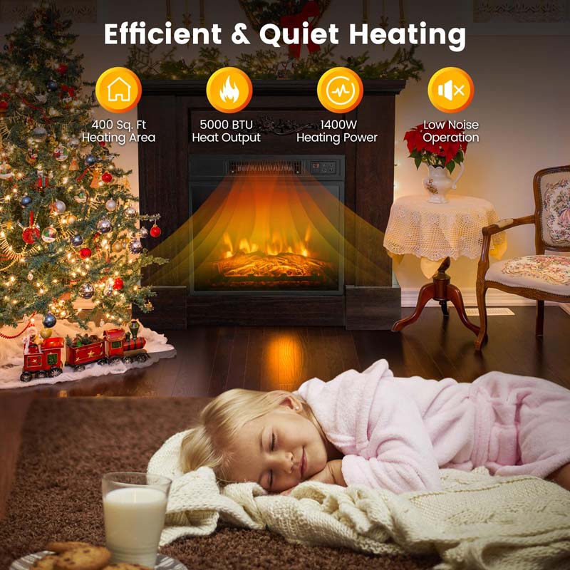 32" Solid Electric Fireplace with Mantel, 1400W Freestanding Mantel Fireplace Heater with Remote Control, Thermostat, 6H Timer