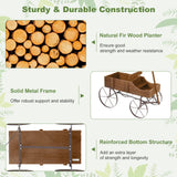 24.5" x 13.5" x 24" Wooden Wagon Planter, Decorative Garden Planter with 2 Planting Sections, Wheels, Handle, Small Decorated Cart