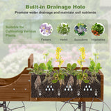 24.5" x 13.5" x 24" Wooden Wagon Planter, Decorative Garden Planter with 2 Planting Sections, Wheels, Handle, Small Decorated Cart