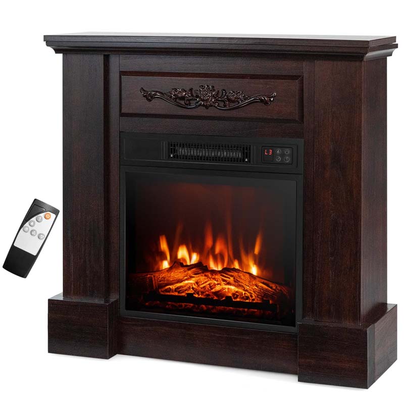 32" Solid Electric Fireplace with Mantel, 1400W Freestanding Mantel Fireplace Heater with Remote Control, Thermostat, 6H Timer