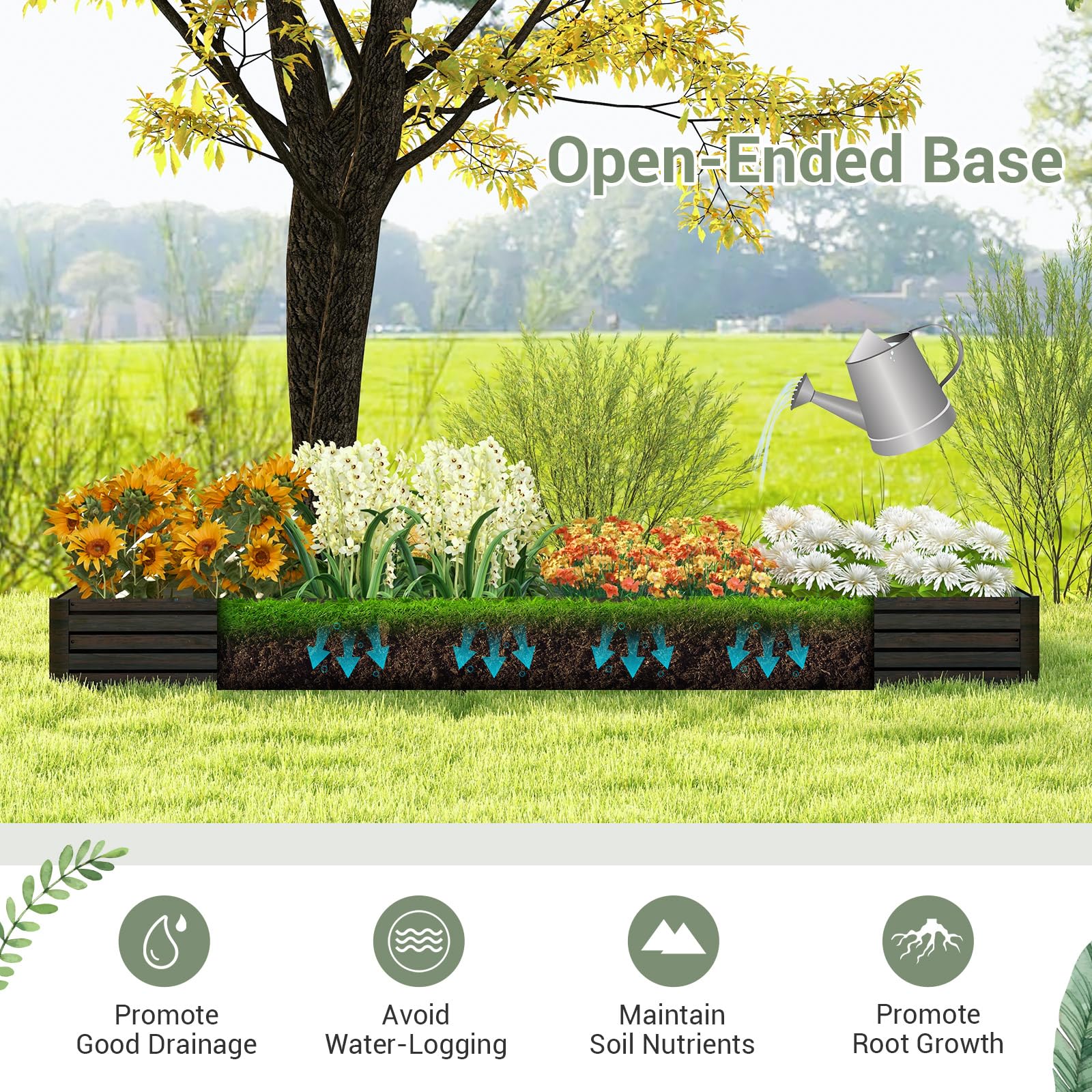 8 x 4 x 1 FT Metal Raised Garden Bed with Open-Ended Base, Large Outdoor Metal Planter Box for Vegetable Fruit Herb Flower