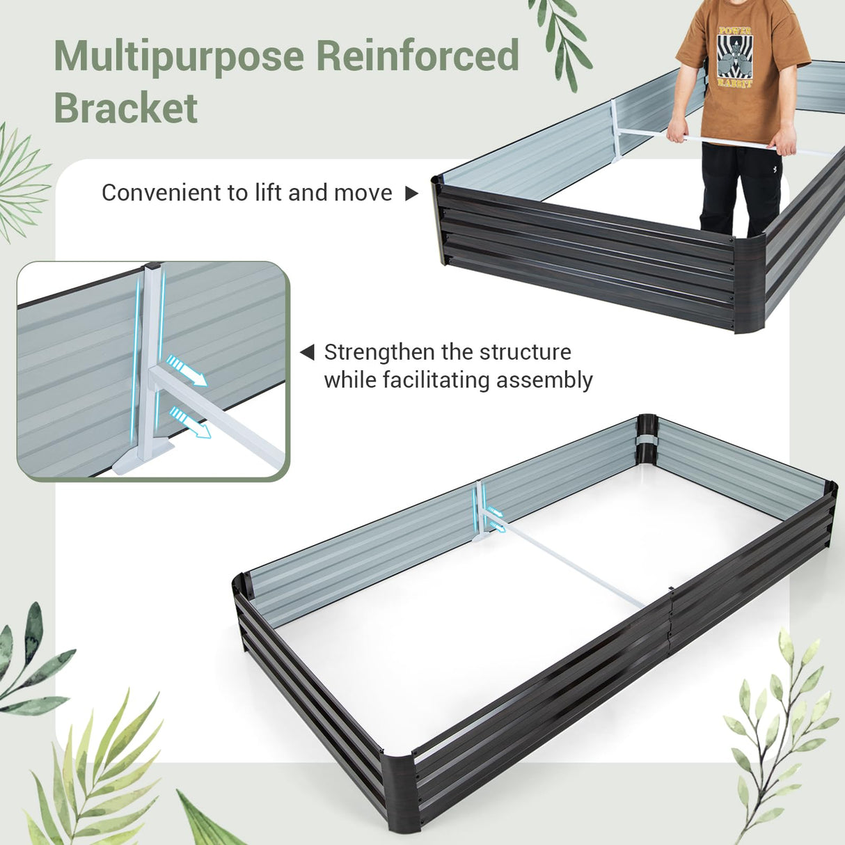 8 x 4 x 1 FT Metal Raised Garden Bed with Open-Ended Base, Large Outdoor Metal Planter Box for Vegetable Fruit Herb Flower
