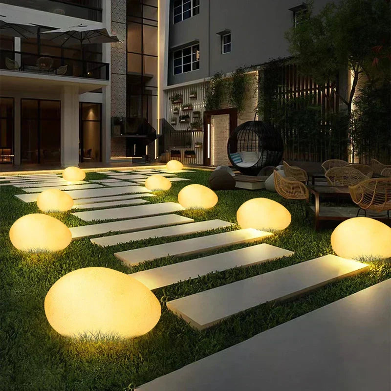 Cobblestone LED Garden Light Fixture - Solar-Powered Outdoor Lighting for Pathways & Landscapes