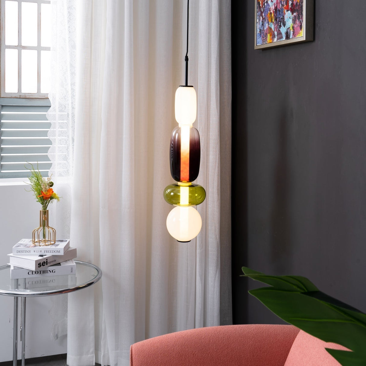 Glass Pendant Light Fixture with Candied Finish for Kitchen Island & Dining Room Lighting