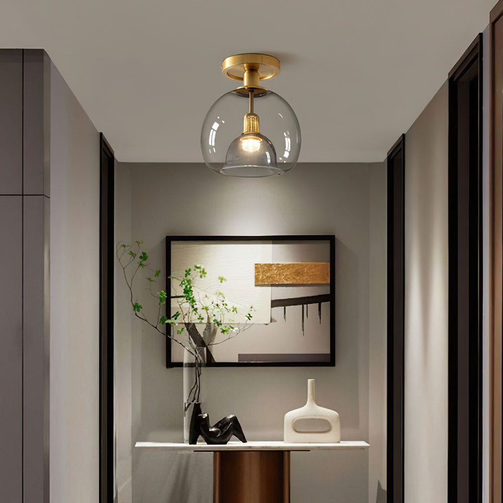 Modern Grey Glass Ceiling Light Fixture for Hallway & Entryway Lighting
