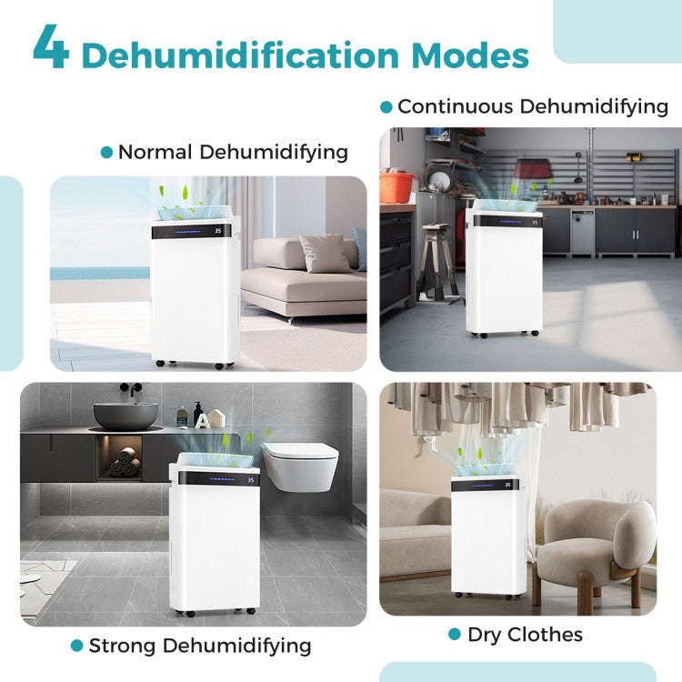 57 Pint Dehumidifier for Home & Basement, 4500 Sq. Ft Portable Dehumidifier with 12" Auto Drain Hose, 3-Color Indicator & Dry Clothes Mode