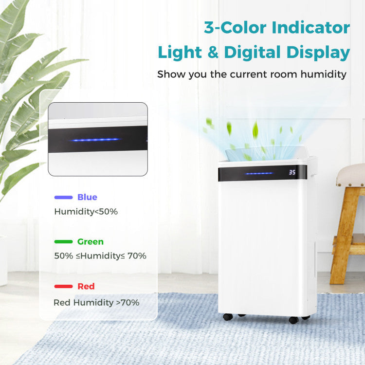 57 Pint Dehumidifier for Home & Basement, 4500 Sq. Ft Portable Dehumidifier with 12" Auto Drain Hose, 3-Color Indicator & Dry Clothes Mode