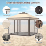 11 x 11 FT 2-Tier Pop-Up Gazebo Tent Portable Outdoor Canopy Shelter with Netting & Carry Bag