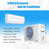 12000BTU Ductless Mini Split Air Conditioner 208-230V 17 SEER2 Wall-Mounted Inverter AC Unit with Heat Pump