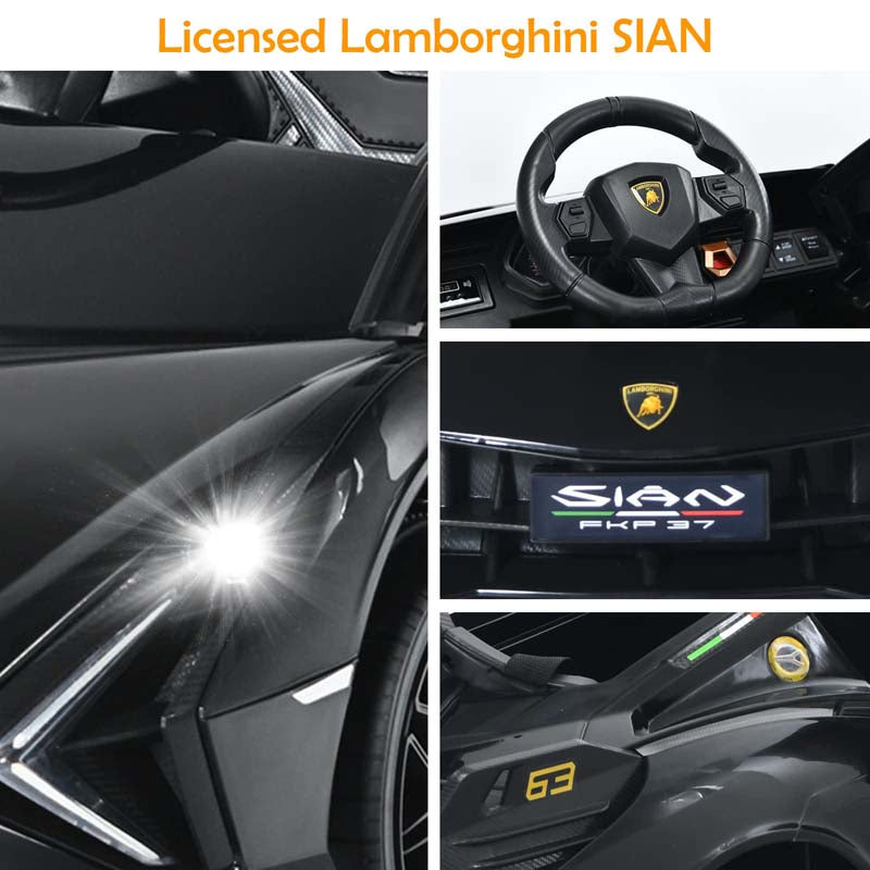 12V Licensed Lamborghini Sian FKP 37 Kids Ride-On Car with Remote, Electric Toy Roadster Carbon Fiber Textured for Toddler
