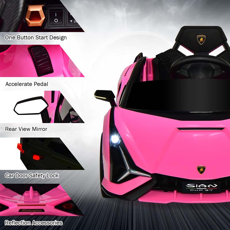 12V Licensed Lamborghini Sian FKP 37 Kids Ride-On Car with Remote, Electric Toy Roadster Carbon Fiber Textured for Toddler