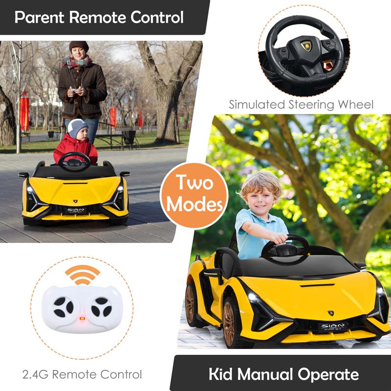 12V Licensed Lamborghini Sian FKP 37 Kids Ride-On Car with Remote, Electric Toy Roadster Carbon Fiber Textured for Toddler
