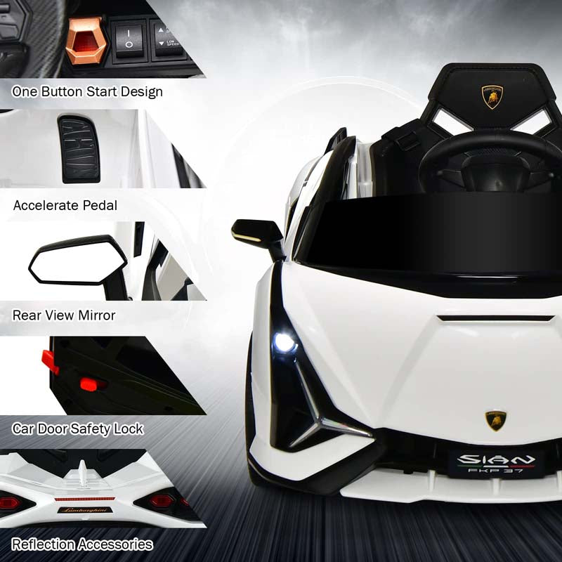 12V Licensed Lamborghini Sian FKP 37 Kids Ride-On Car with Remote, Electric Toy Roadster Carbon Fiber Textured for Toddler