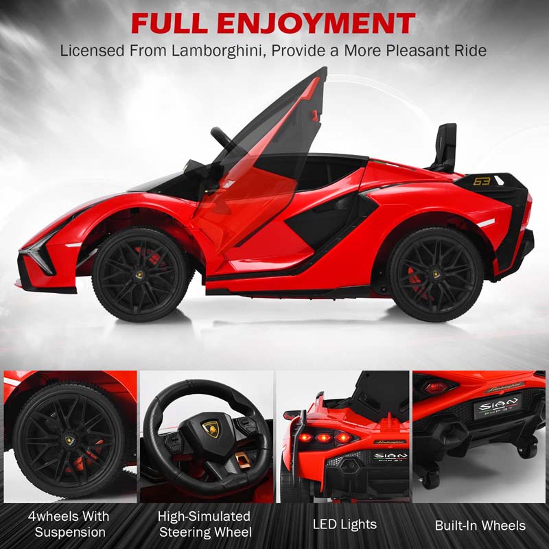 12V Licensed Lamborghini Sian FKP 37 Kids Ride-On Car with Remote, Electric Toy Roadster Carbon Fiber Textured for Toddler
