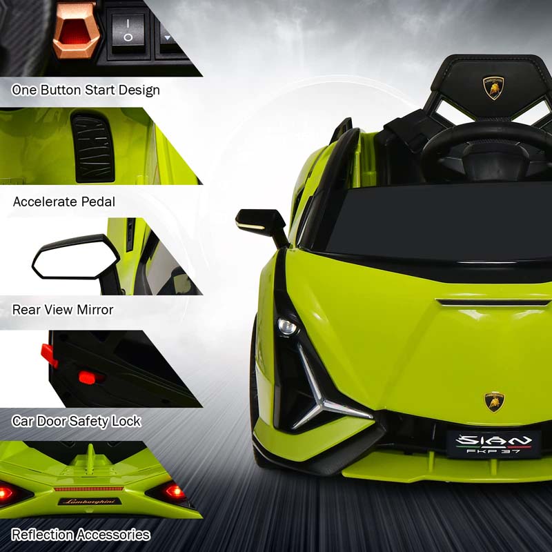 12V Licensed Lamborghini Sian FKP 37 Kids Ride-On Car with Remote, Electric Toy Roadster Carbon Fiber Textured for Toddler