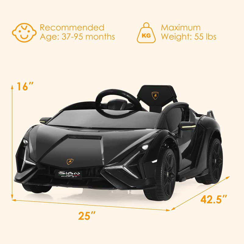12V Licensed Lamborghini Sian FKP 37 Kids Ride-On Car with Remote, Electric Toy Roadster Carbon Fiber Textured for Toddler