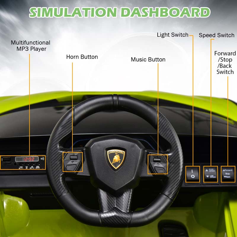 12V Licensed Lamborghini Sian FKP 37 Kids Ride-On Car with Remote, Electric Toy Roadster Carbon Fiber Textured for Toddler