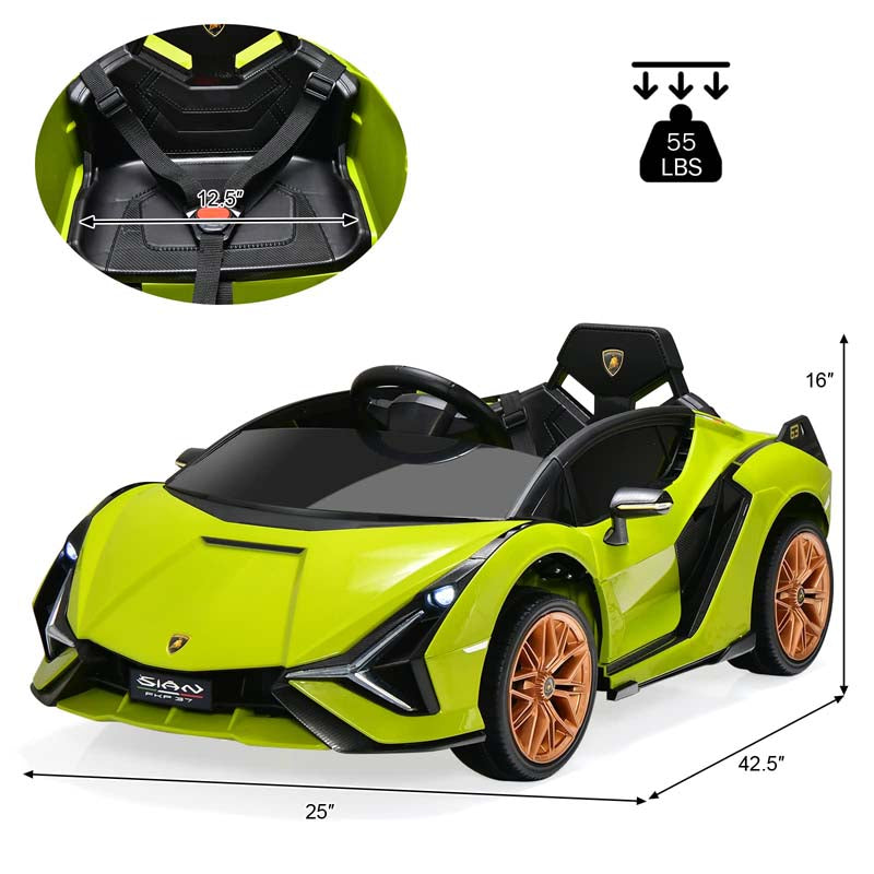12V Licensed Lamborghini Sian FKP 37 Kids Ride-On Car with Remote, Electric Toy Roadster Carbon Fiber Textured for Toddler