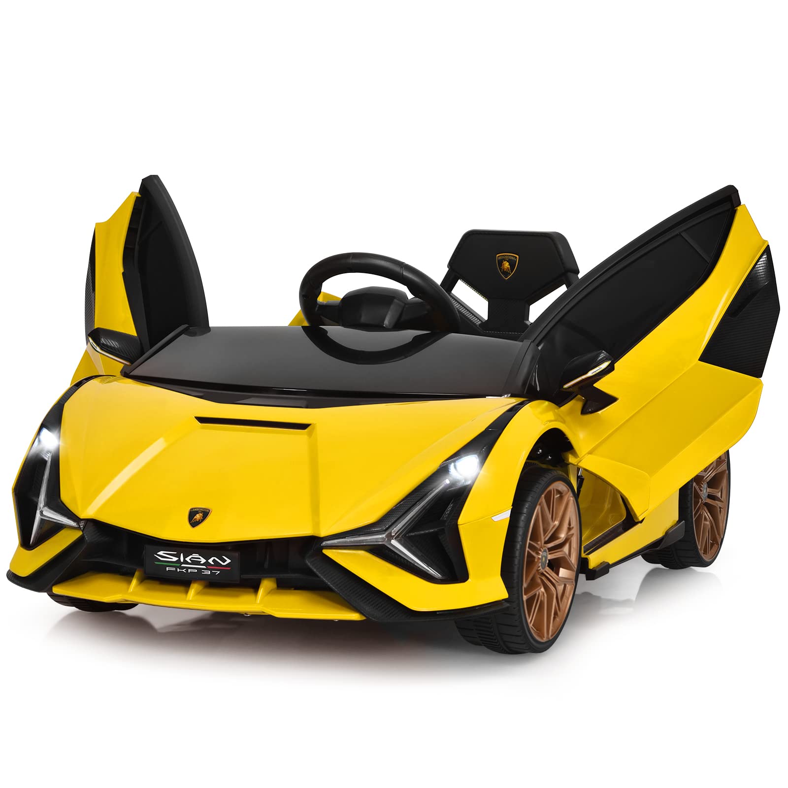 12V Licensed Lamborghini Sian FKP 37 Kids Ride-On Car with Remote, Electric Toy Roadster Carbon Fiber Textured for Toddler