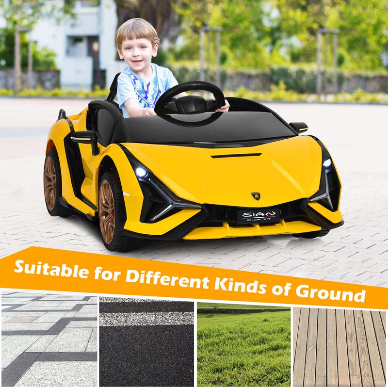 12V Licensed Lamborghini Sian FKP 37 Kids Ride-On Car with Remote, Electric Toy Roadster Carbon Fiber Textured for Toddler