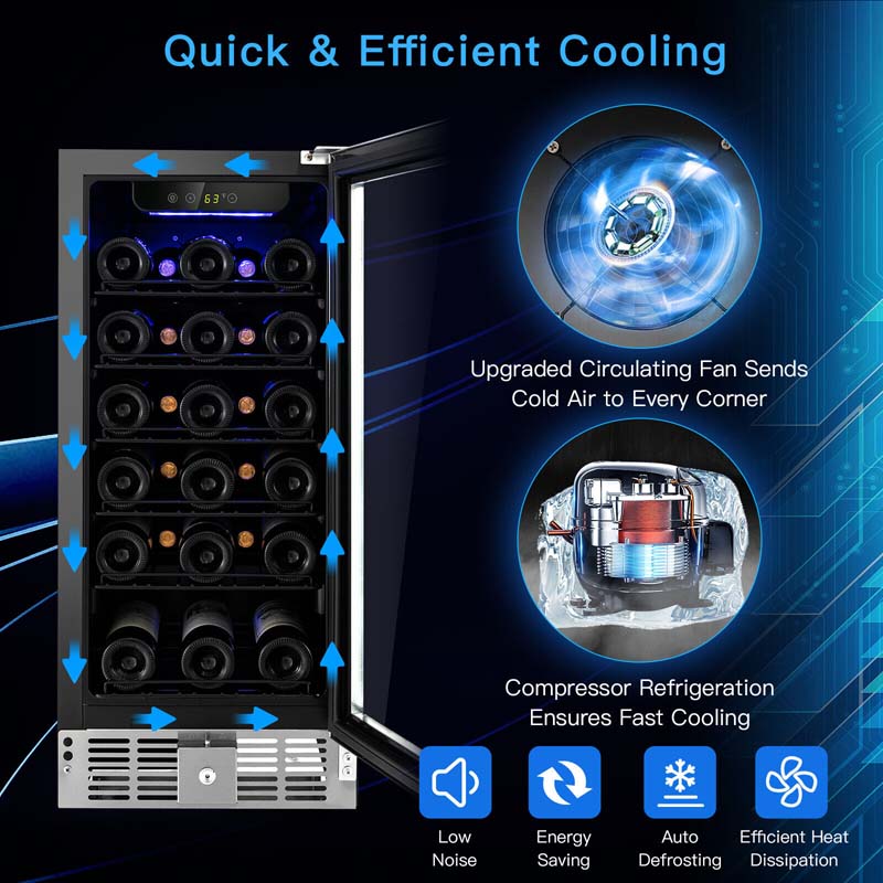 15" 2-in-1 Wine Beverage Cooler Refrigerator Wine Cellar Built-in or Freestanding 30-Bottle Wine Fridge