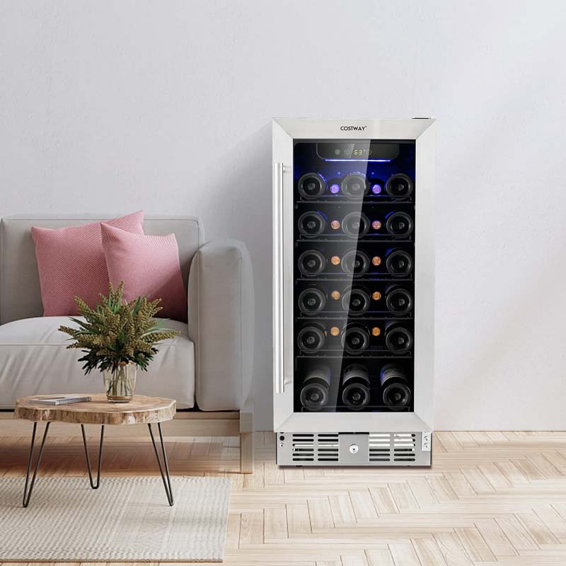 15" 2-in-1 Wine Beverage Cooler Refrigerator Wine Cellar Built-in or Freestanding 30-Bottle Wine Fridge