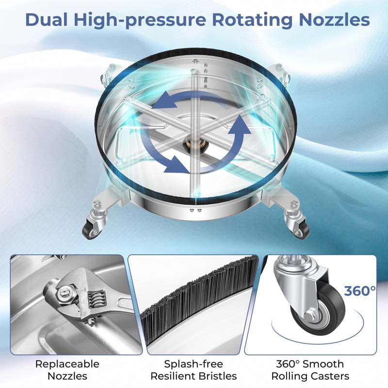 16.5" 2-in-1 Pressure Washer Surface Cleaner w/Casters, 4000 PSI Stainless Steel Undercarriage Pressure Washer Attachment