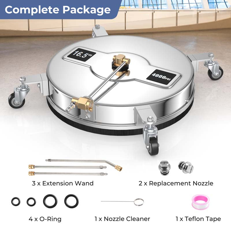 16.5" 2-in-1 Pressure Washer Surface Cleaner w/Casters, 4000 PSI Stainless Steel Undercarriage Pressure Washer Attachment