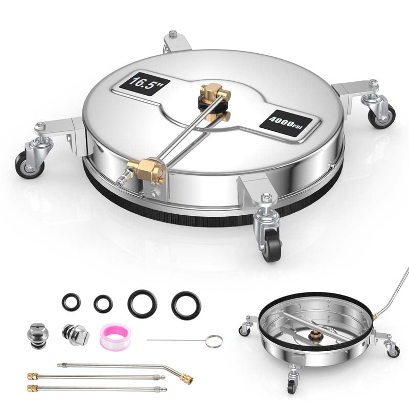 16.5" 2-in-1 Pressure Washer Surface Cleaner w/Casters, 4000 PSI Stainless Steel Undercarriage Pressure Washer Attachment